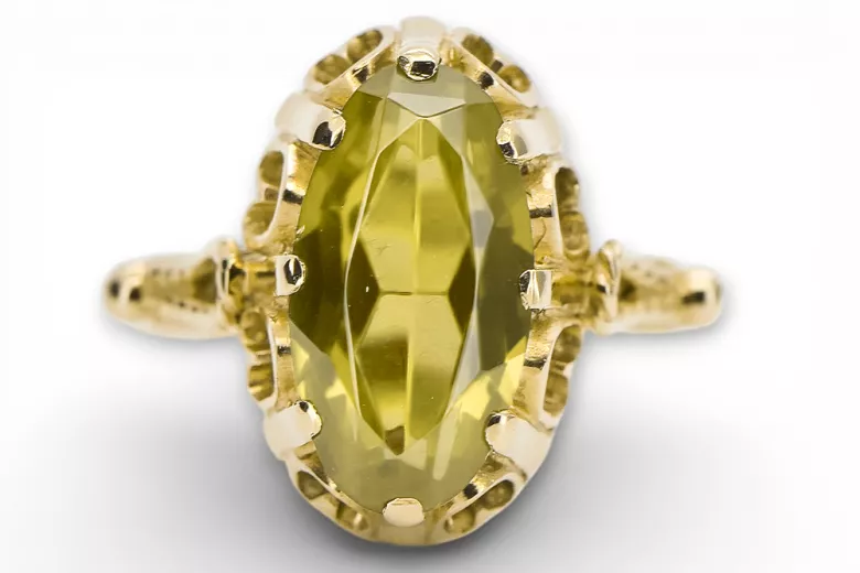 Artesanía vintage Anillo Peridoto amarillo Oro amarillo de 14 quilates vrc134y
